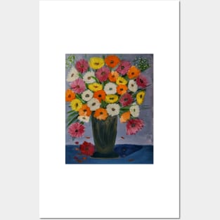 mixed carnations flowers in a turquoise vase Posters and Art